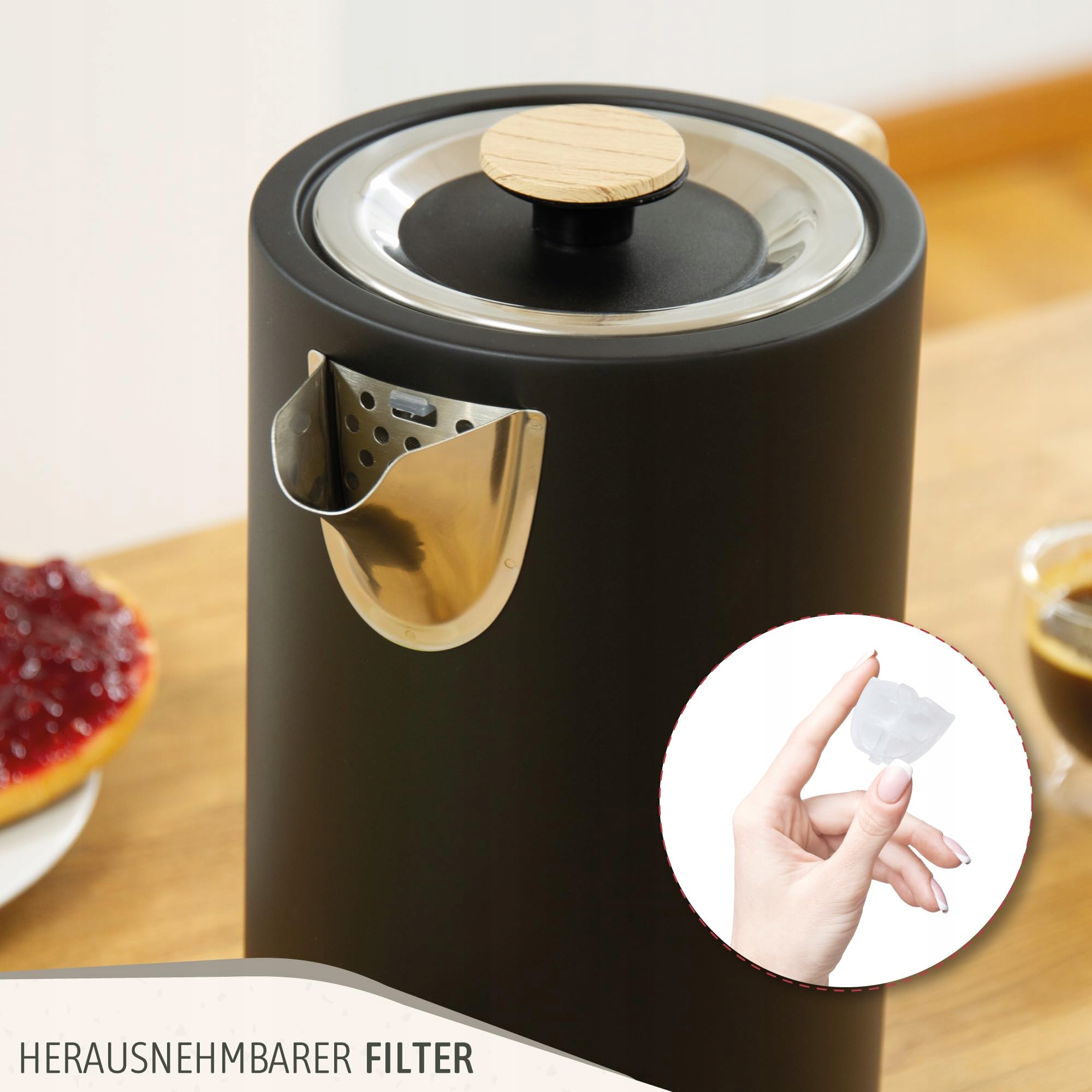 BRIEBE Czajnik Elektryczny 1,7L 2200W Bezprzewodowy BPA Free Nordycki Desig — miniatura 7