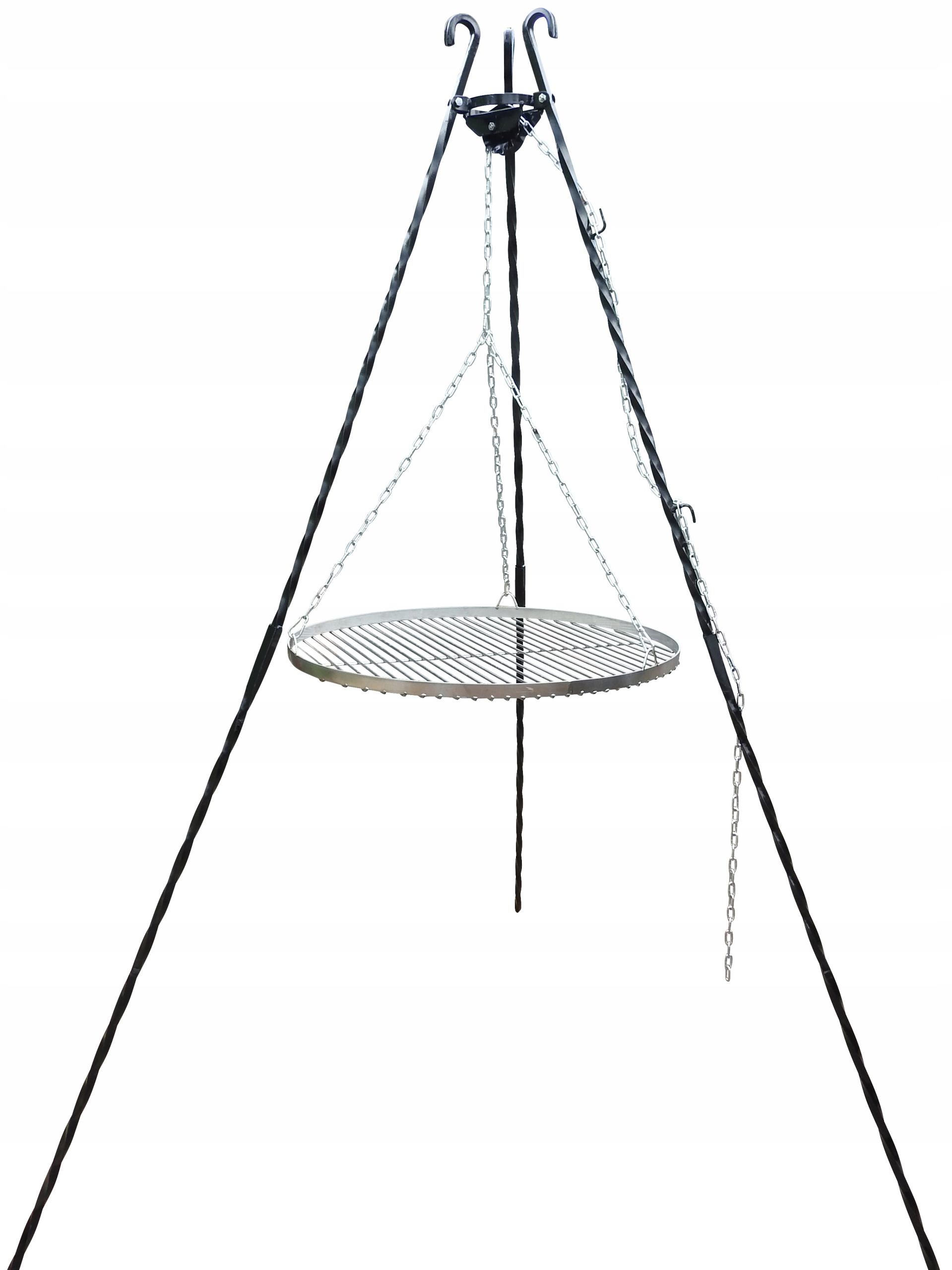 GRILL TRÓJNÓG OGRODOWY OGNISKOWY RUSZT FI 70 CM CHROMOWANY STOJAK KUTY