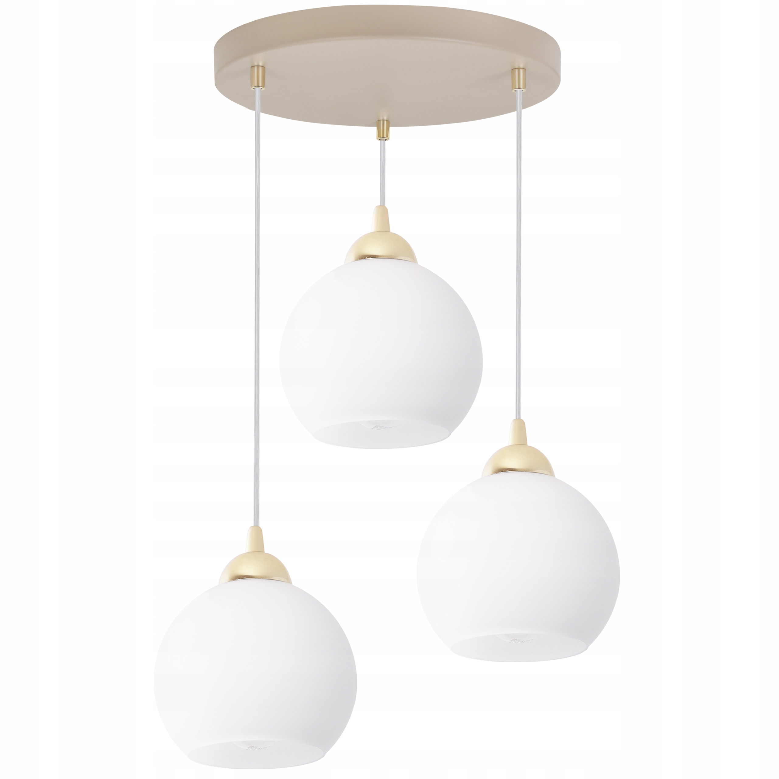 Závěsná Stropní Lampa Lustr Béžovo-zlatá, Bílé Skleněné Koule, Glamour