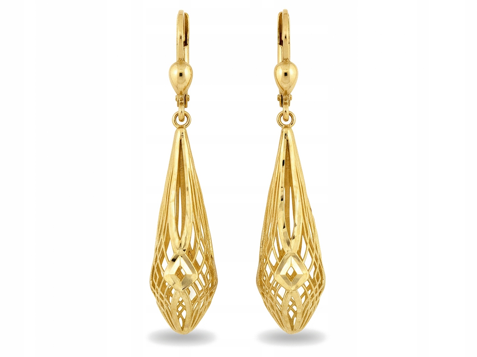 Zlaté náušnice 585 dlouhé ažurové mačičky na anglickém zapínání