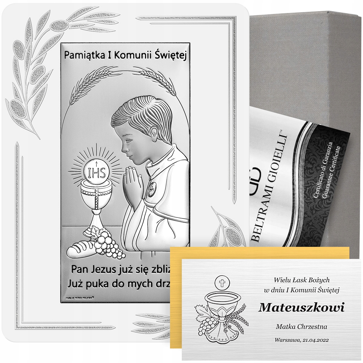 

Pamiątka Komunii dla chłopca Obrazek srebrny