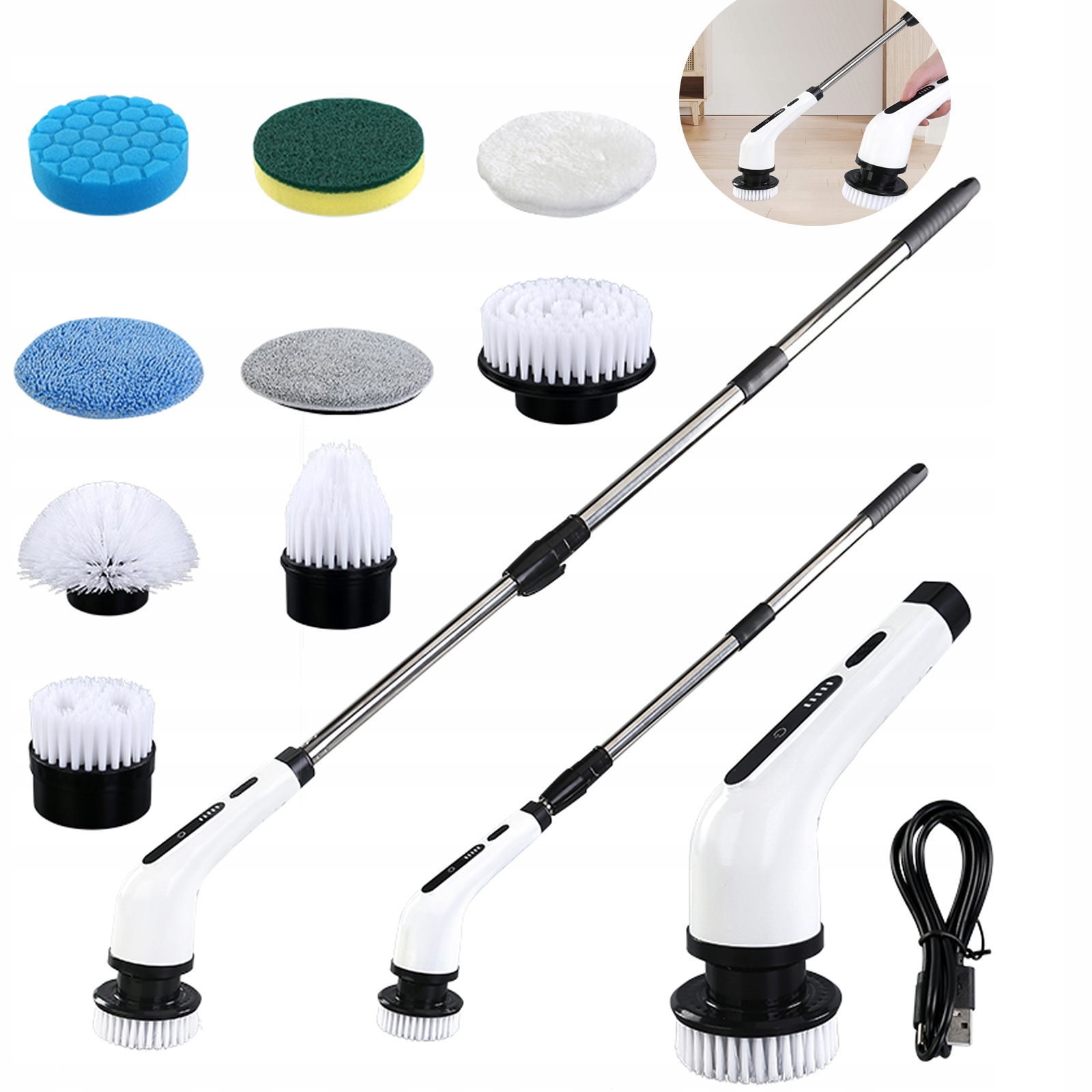 Levně Elektrický Rotační Kartáč Na Čištění Úklidu A Drhnutí 9V1 Usb