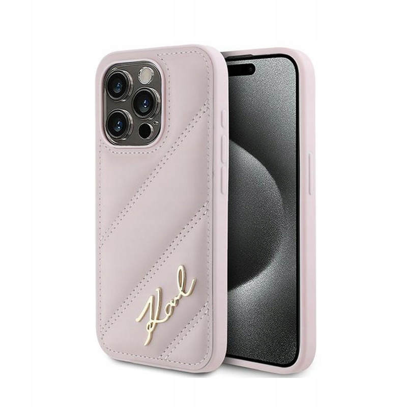 Karl Lagerfeld Diagonal Quilted Script – Pouzdro pro iPhone 15 Pro Max (růžové)