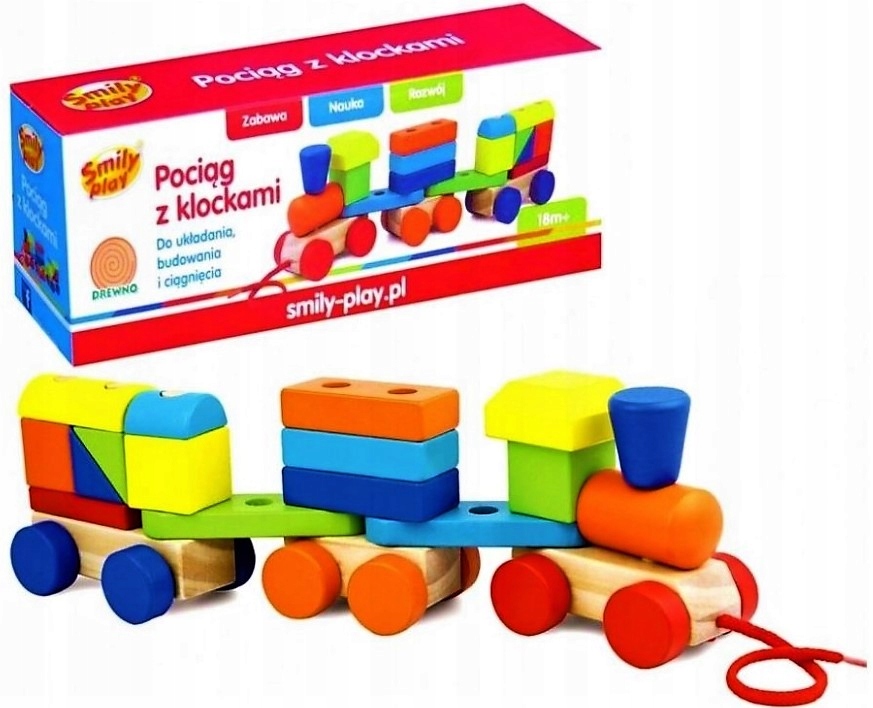 

Smily Play Drewniany pociąg z klockami lokomotywa