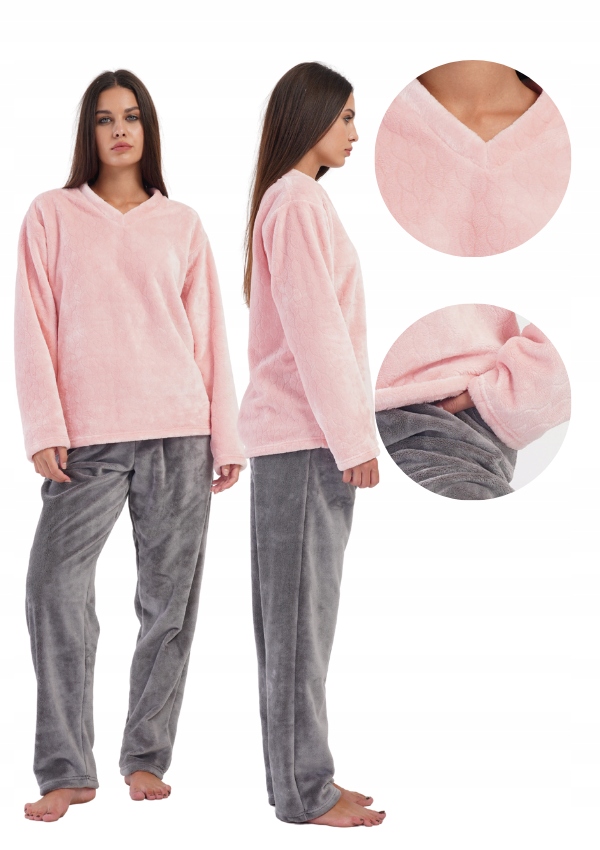 Piżama Damska Vienetta Softowa S ciepła puszysta długie spodnie