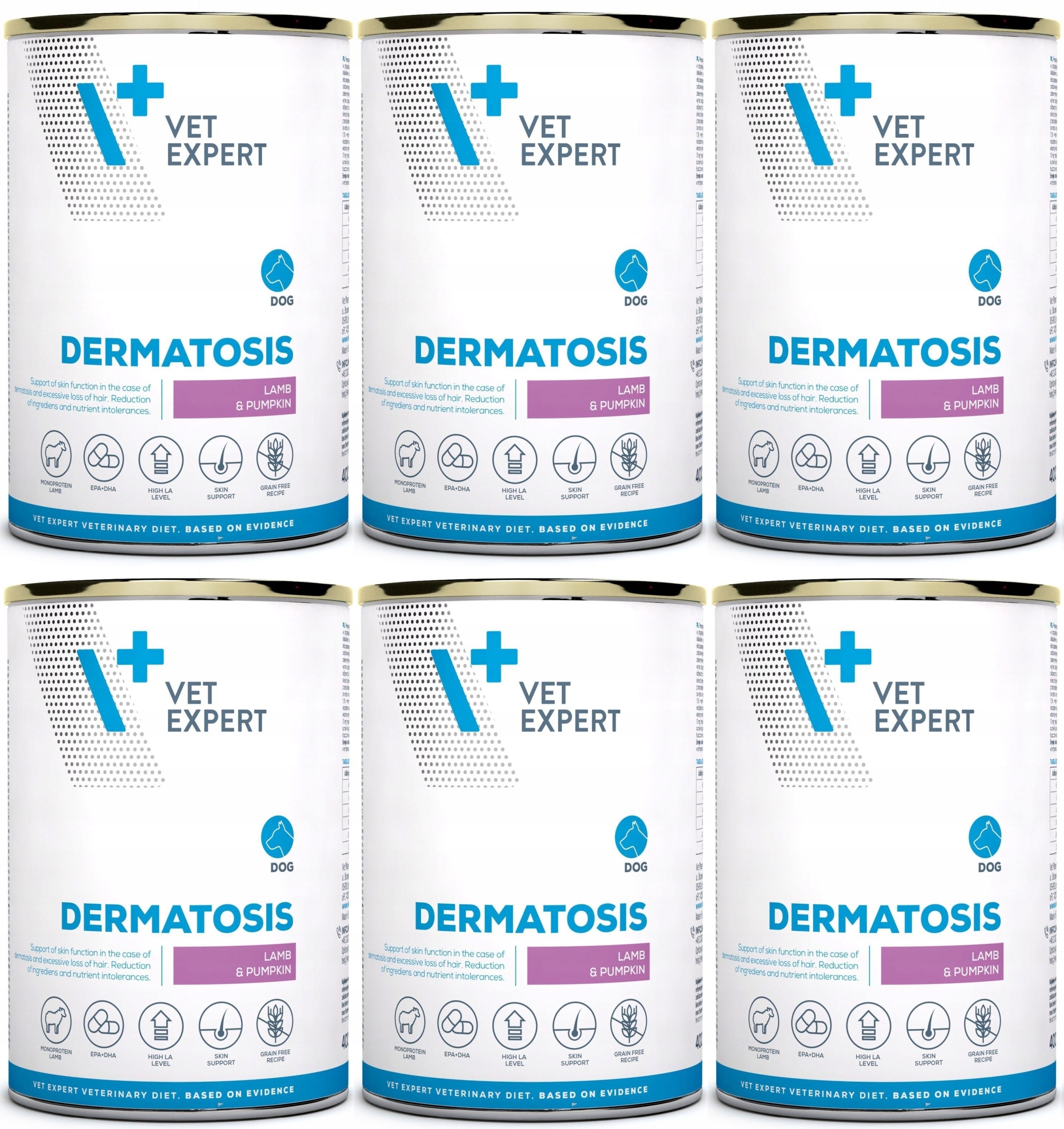 Levně 4T VetExpert Dog Dermatosis Jehněčí a dýňové krmivo 6 x 400 g