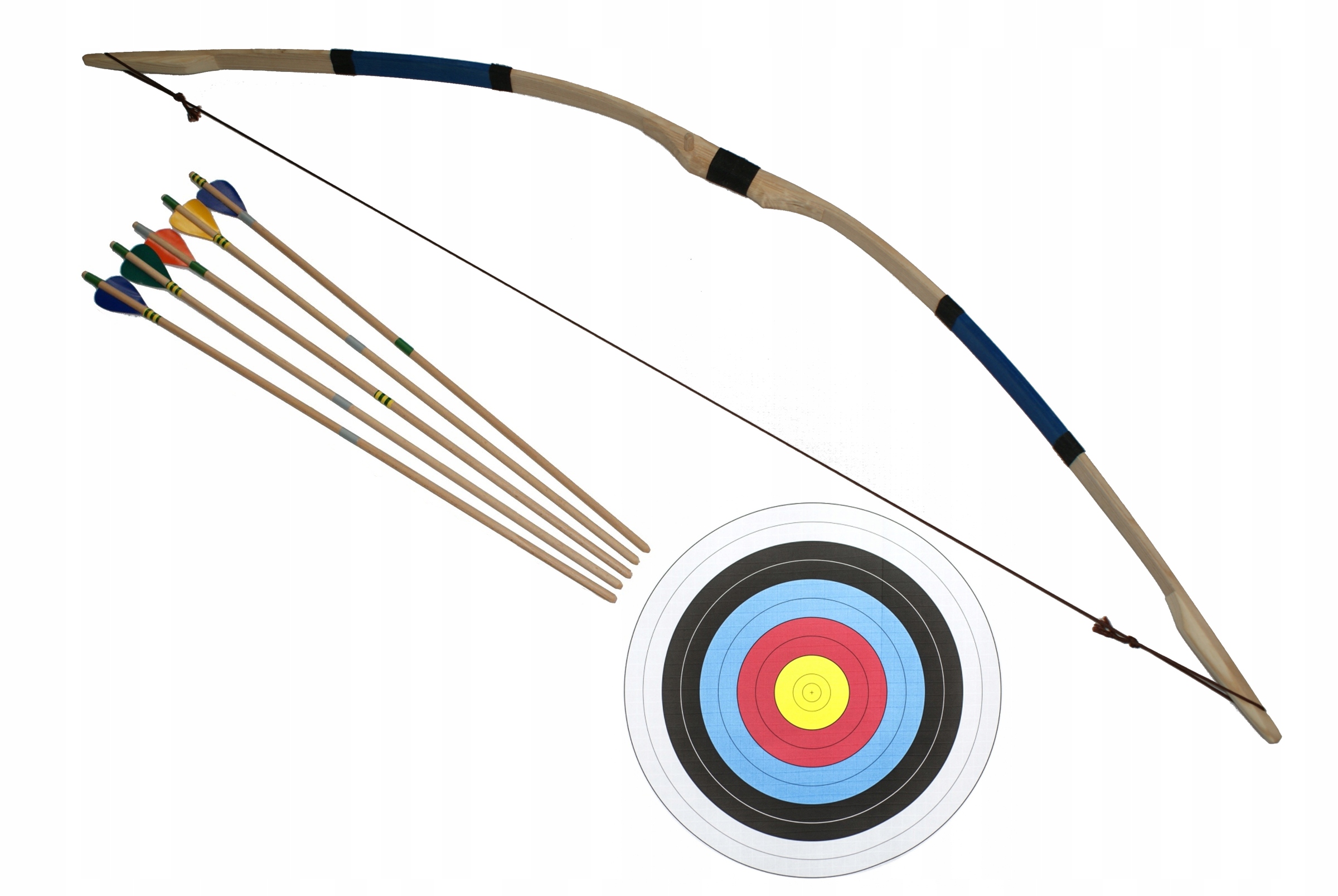 

Łuk drewniany 115cm tarcza 5 strzał niebieski