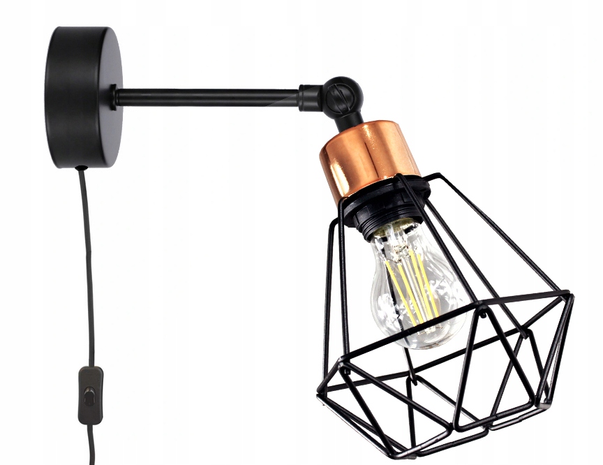 Kinkiet Lampa Ścienna Diamond Miedź z wyłącznikiem