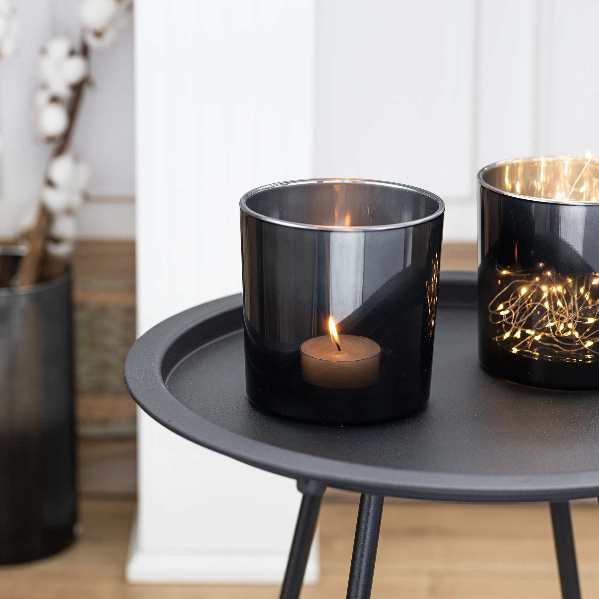 Osłonka CZARNA SREBRNA Na Doniczkę Rośliny OZDOBA GLAMOUR H 14 cm WAZON Materiał szkło