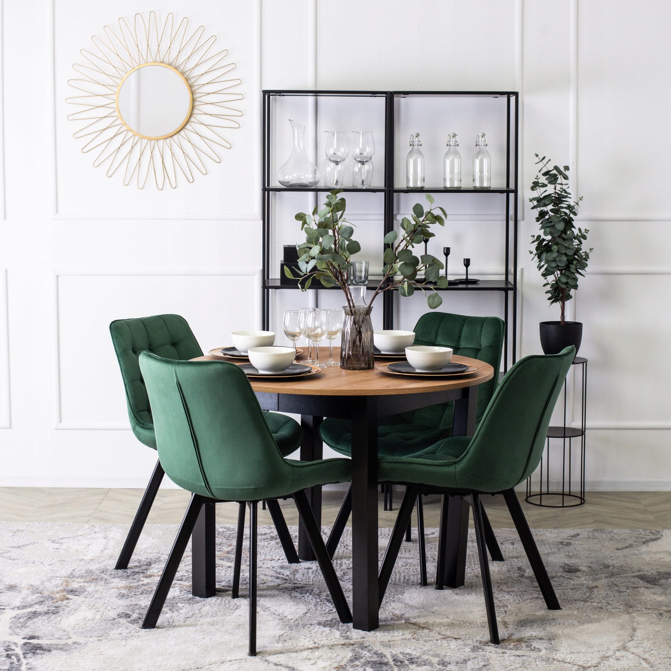 Zestaw Stół Rozkładany Okrągły i 4 Krzesła Welurowe Do Loft Salonu Jadalni Liczba krzeseł w zestawie 4