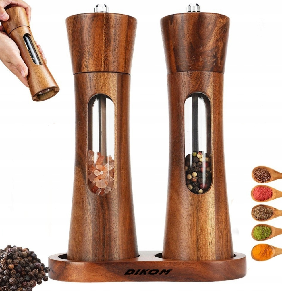 Dřevěný Mlýnek Dikom Na Sůl Pepř Koření Dřevo Akácie Sada 2 ks