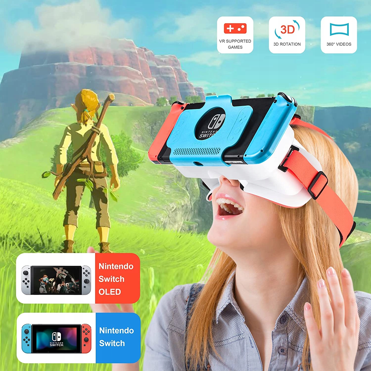 ZESTAW SŁUCHAWKOWY Z GOGLAMI VR 3D DO NINTENDO SWITCH / OLED