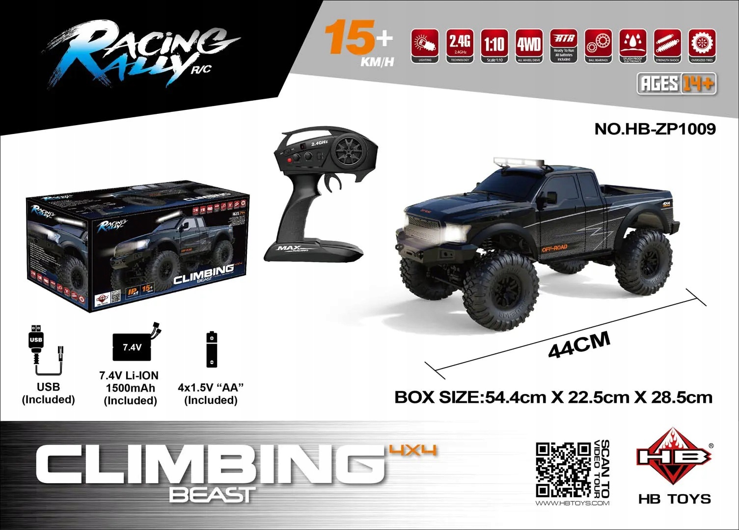 Auto R/ C Terenowe Climbing Beast 4x4 1:10 Czarny Ramiz