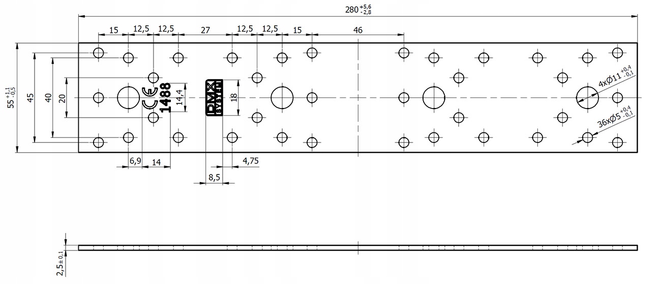 LP4 ŁĄCZNIK PŁASKI CIESIELSKI PŁYTKA 280x55x2,5 PŁASKOWNIK 1szt DOMAX Materiał stal
