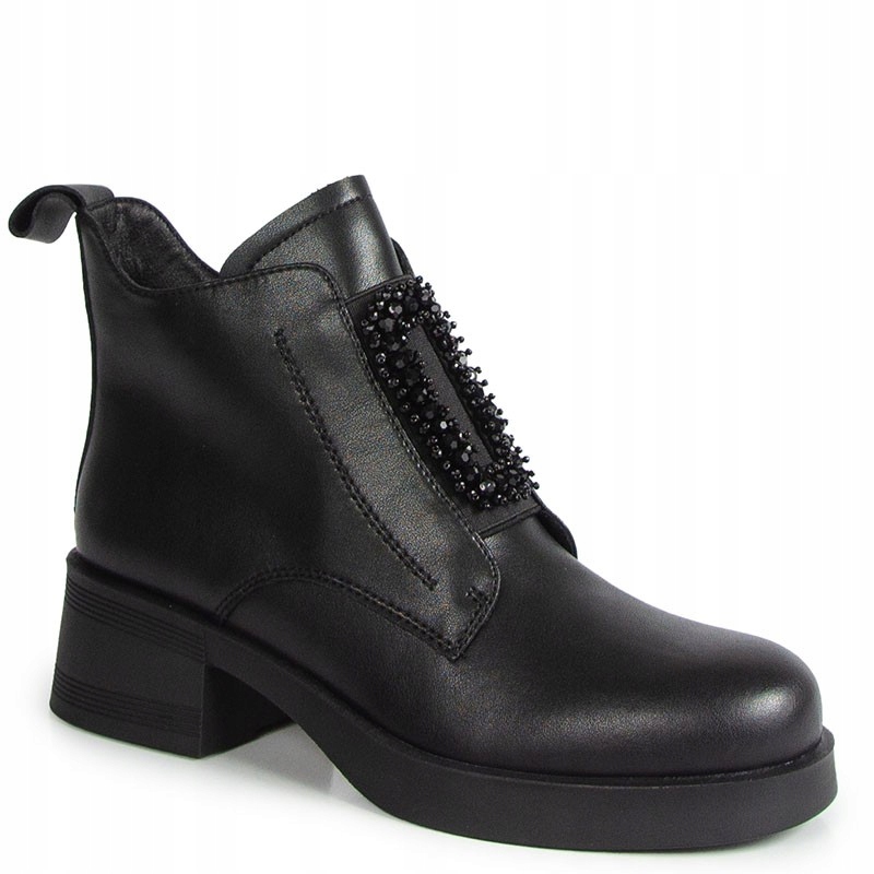 S.barski JC52-869 Černé Kožené Kotníkové Boty S Ozdobou D&amp;a 36