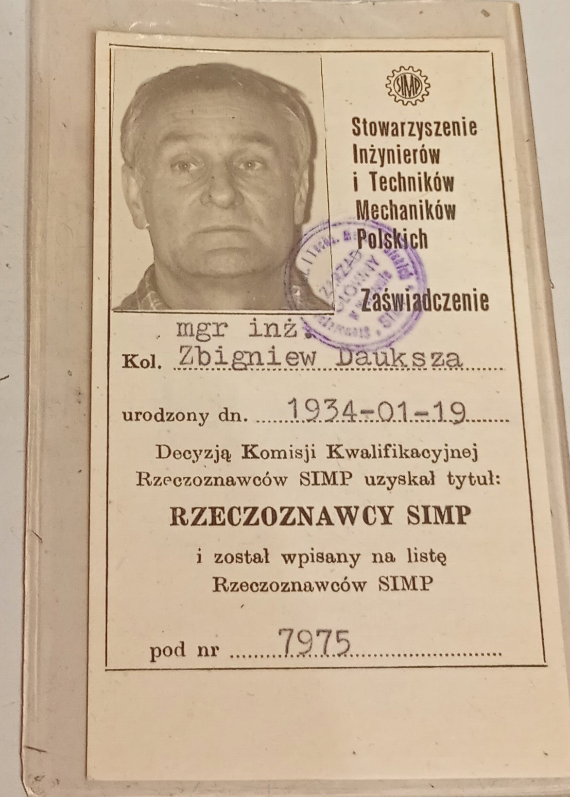 Rzeczoznawcy SIMP Legitymacja