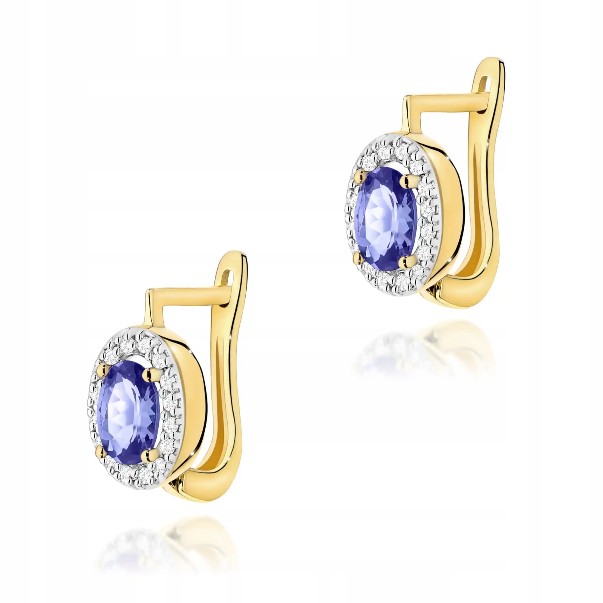 Náušnice zlaté dámské 585 s tanzanitem a diamanty elegantní efektní