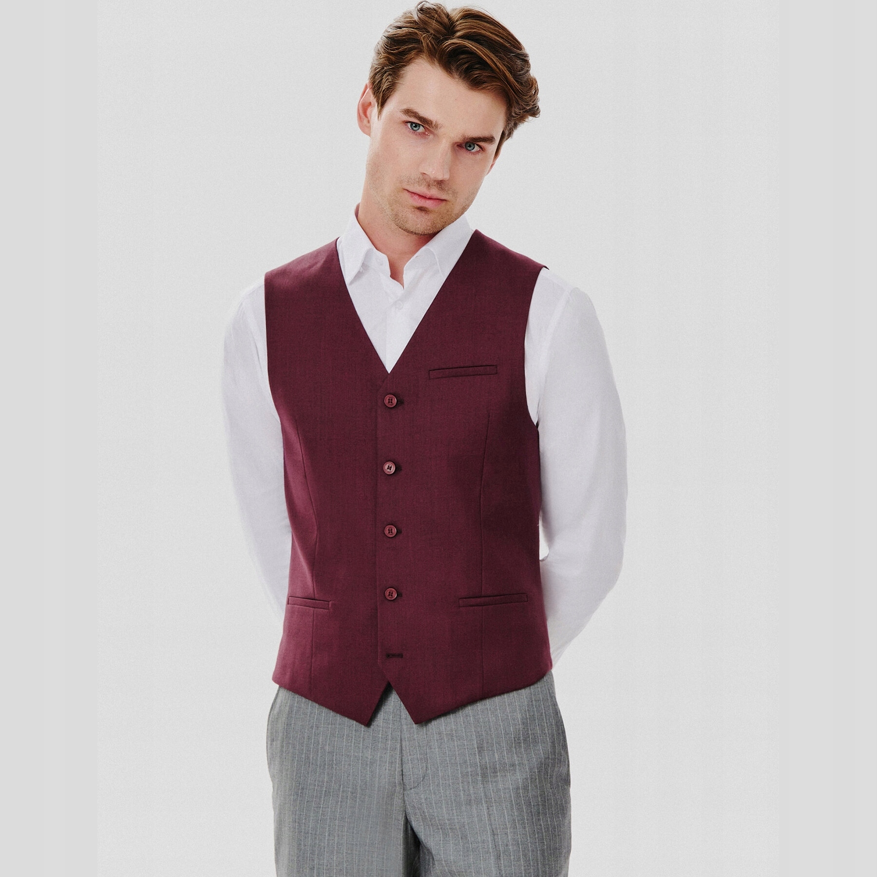 Bordó jednořadá pánská vesta Pako Lorente vel