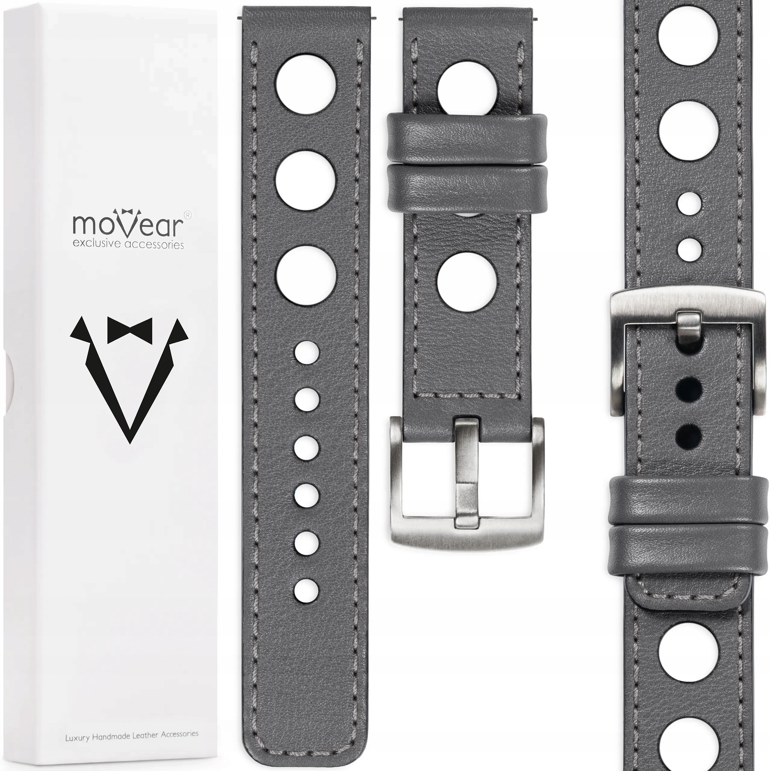 Pásek 26 mm pro prémiové hodinky, elegantní, italská kůže, šedý