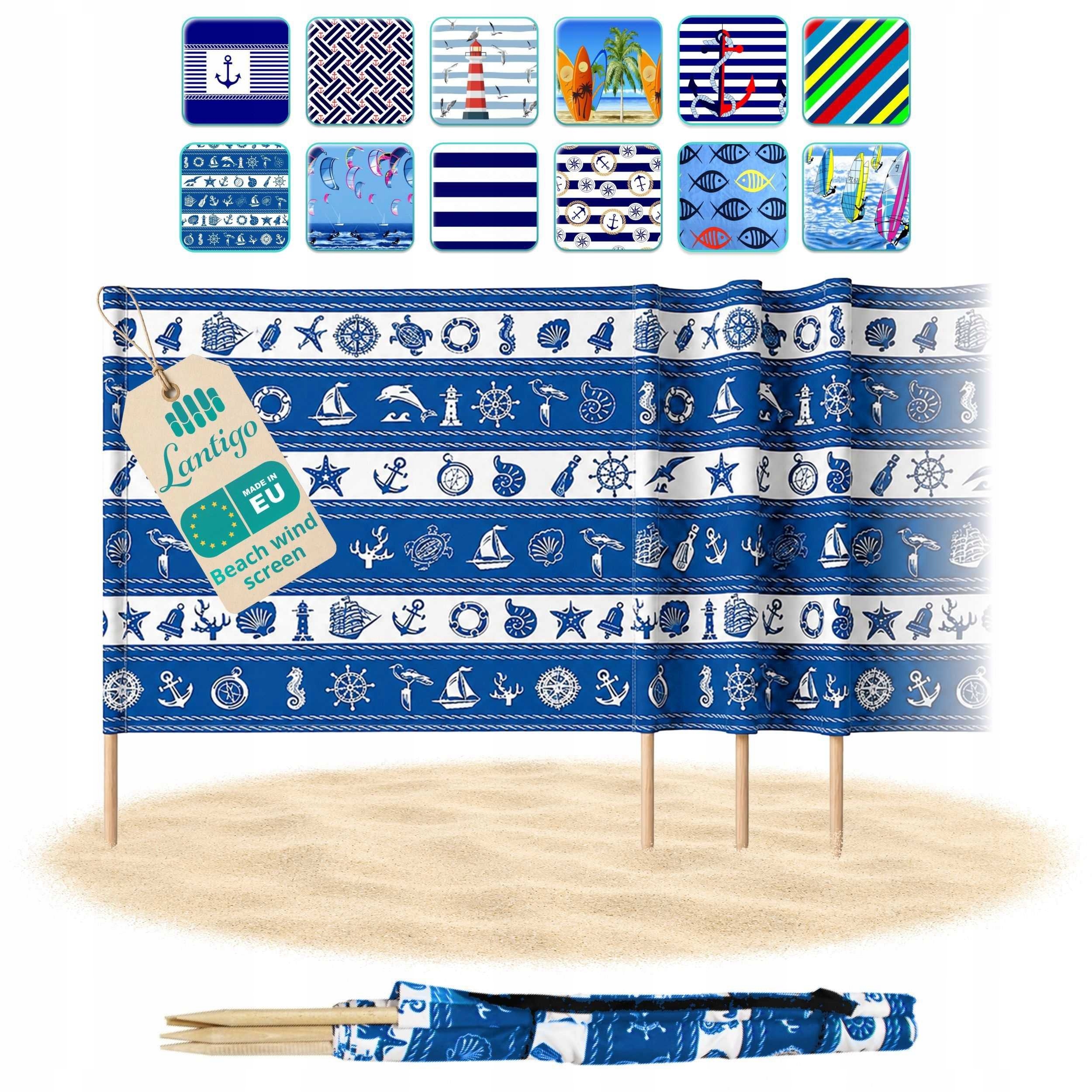 Lantigo parawan plażowy 8 m x 80 cm Uv mikrofibra Muszelki granatowe