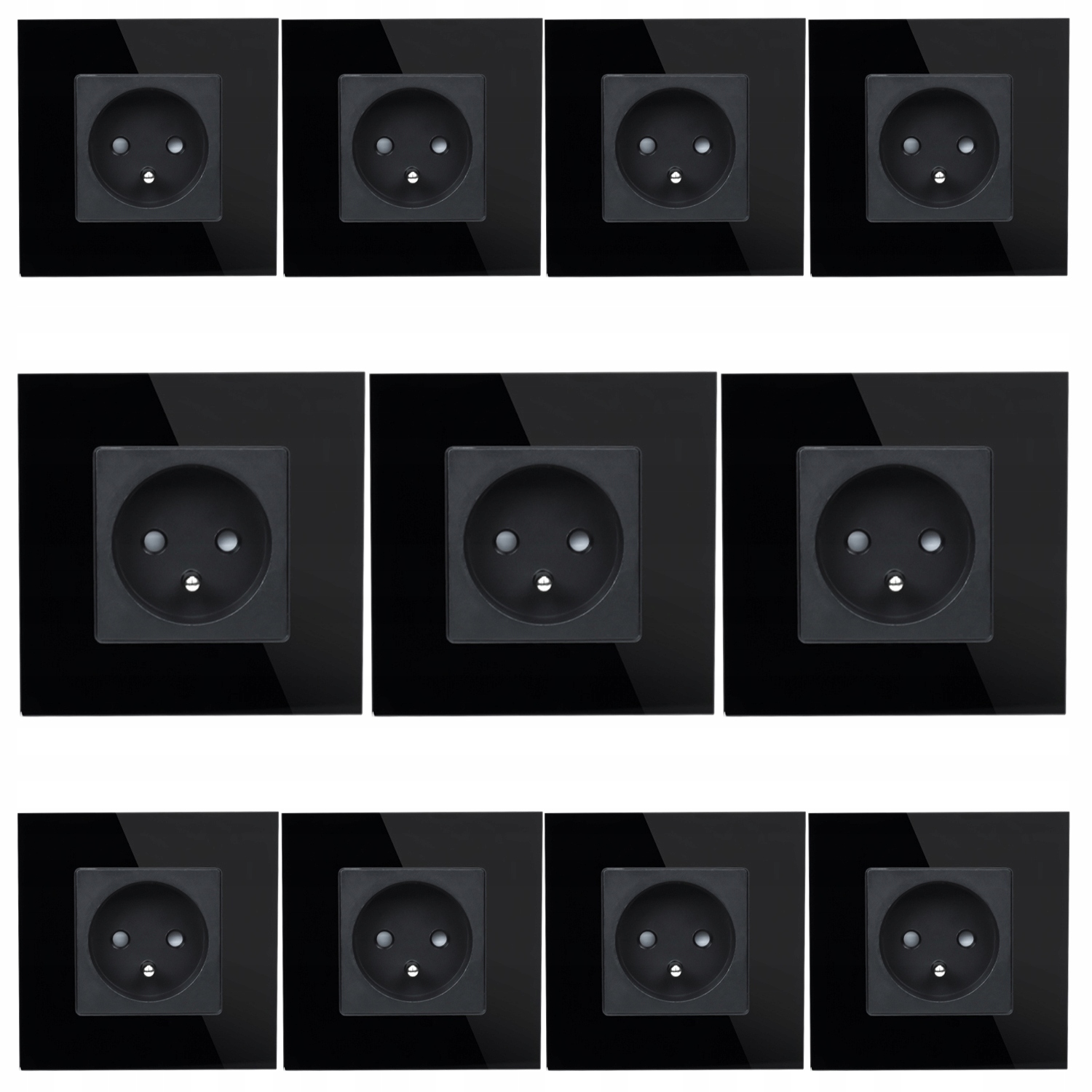 11 x Černá Elektrická Zásuvka Jednoduchý Skleněný Panel Kolík Uzemnění