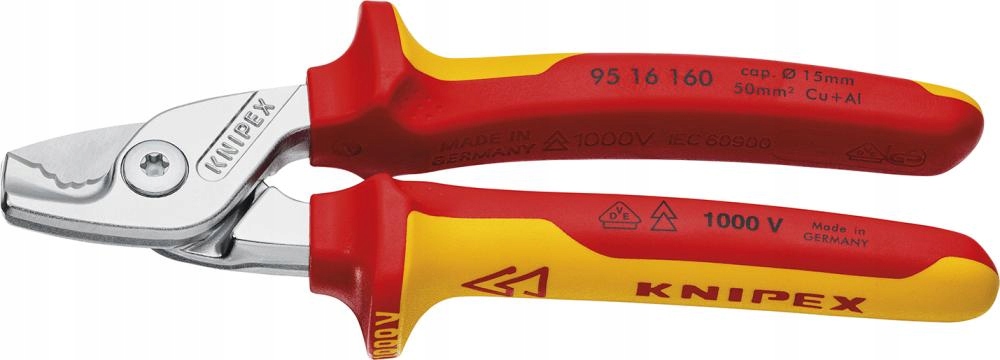 Nůžky na kabely, izolované 1000 V Vde, štíhlá hlava 160 mm Knipex