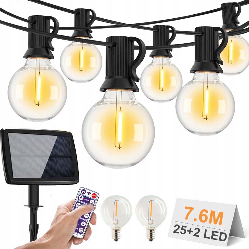 GIRLANDA SOLARNA LAMPKI OGRODOWA ŁAŃCUCH ŚWIETLNY 25LED ŻARÓWKI Z PILOTA