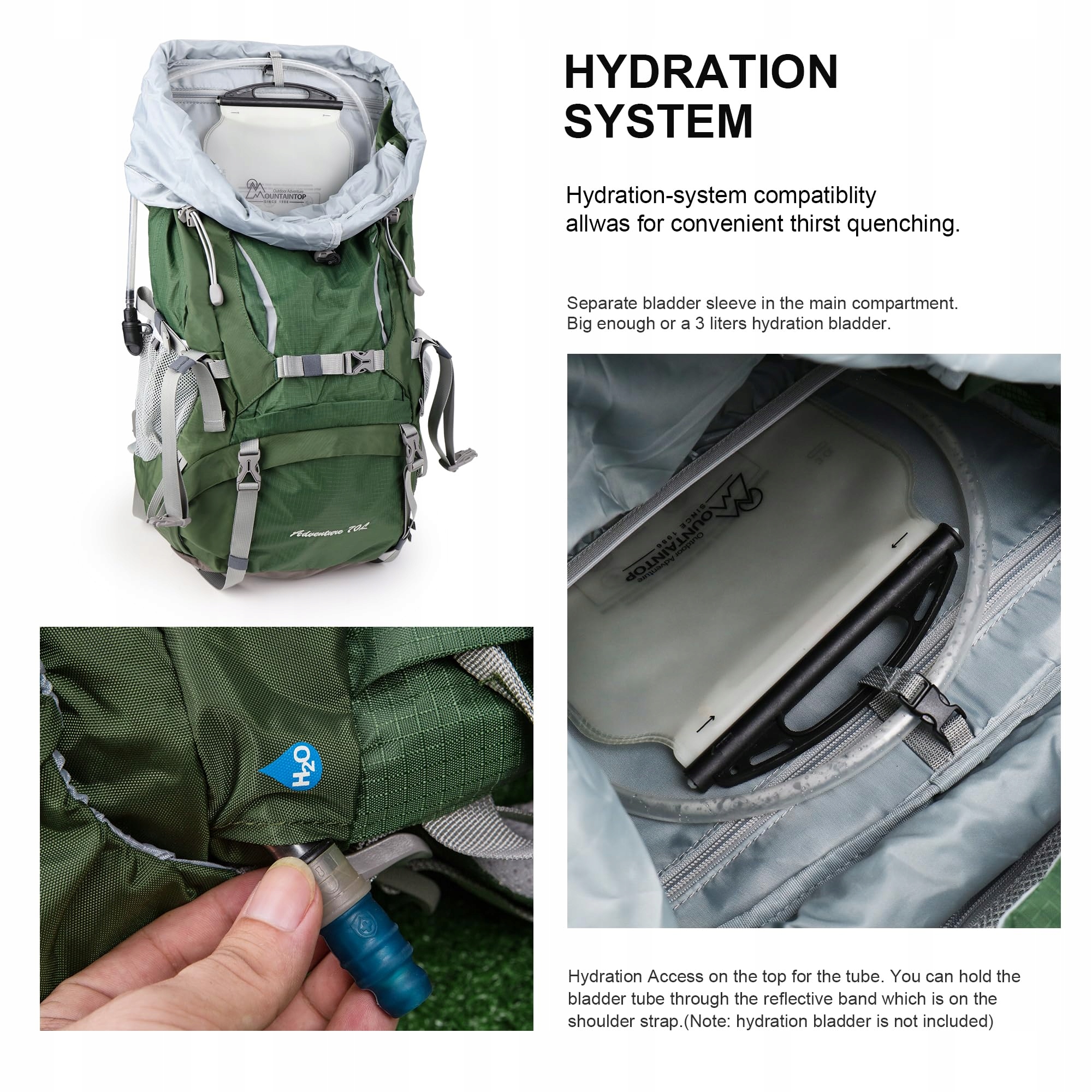 MOUNTAINTOP Plecak Trekkingowy 70L Wodoodporny Na Wędrówki i Camping — miniatura 5