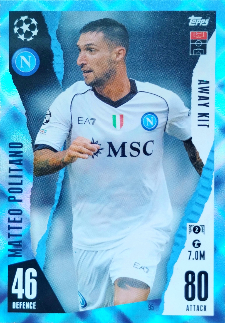 Match Attax Extra 2023/2024 Away Kit Crystal 95 Matteo Politano Napoli