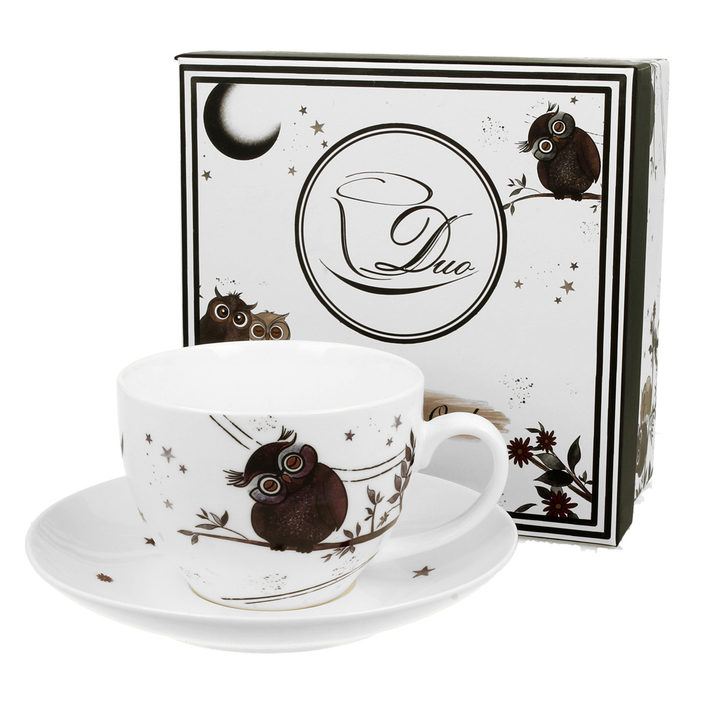 FILIŻANKA ZE SPODKIEM 280ML CHARMING OWLS