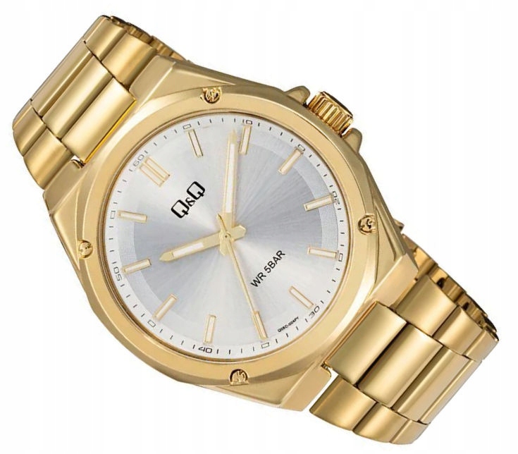 Pánské Sportovní Vodotěsné Zlaté Náramkové Hodinky Q&q Q05C-004P 42 mm