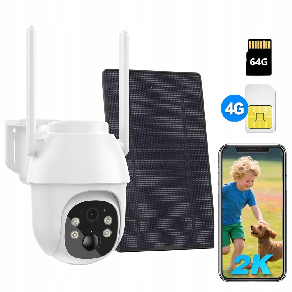 Kamera monitoringowa 4G Lte zewnętrzna z baterią i kartą Sim z kartą 64 Gb