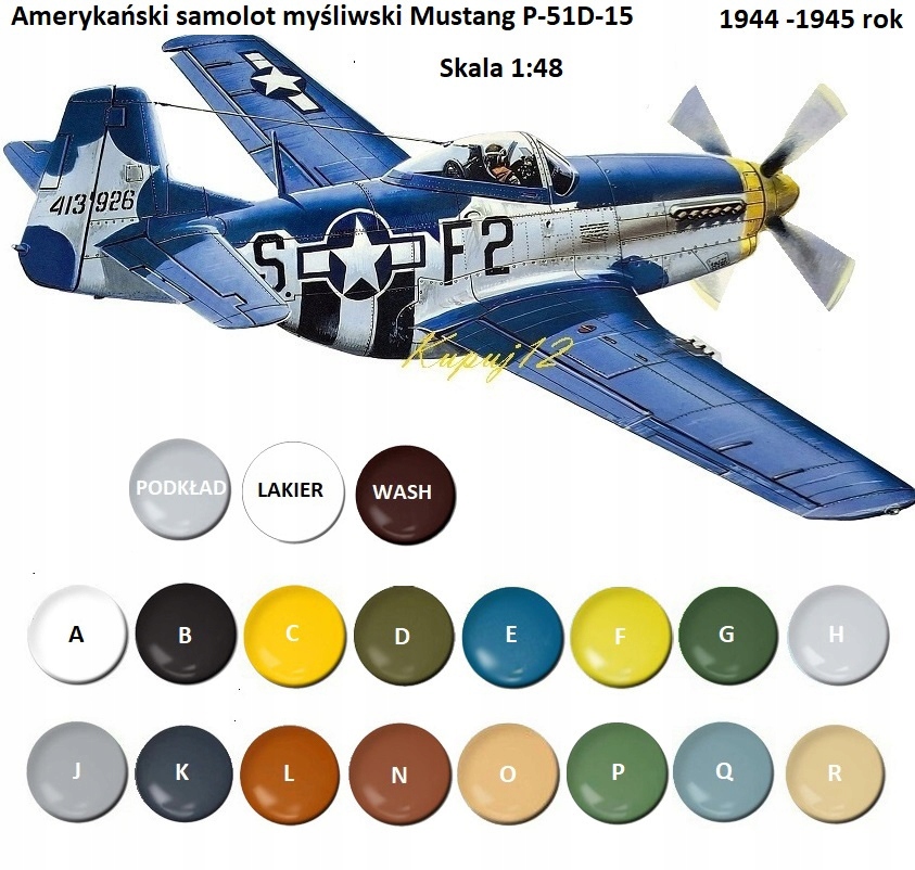 Model do sklejania samolotu myśliwskiego Mustang P-51D-15 , zestaw farb...