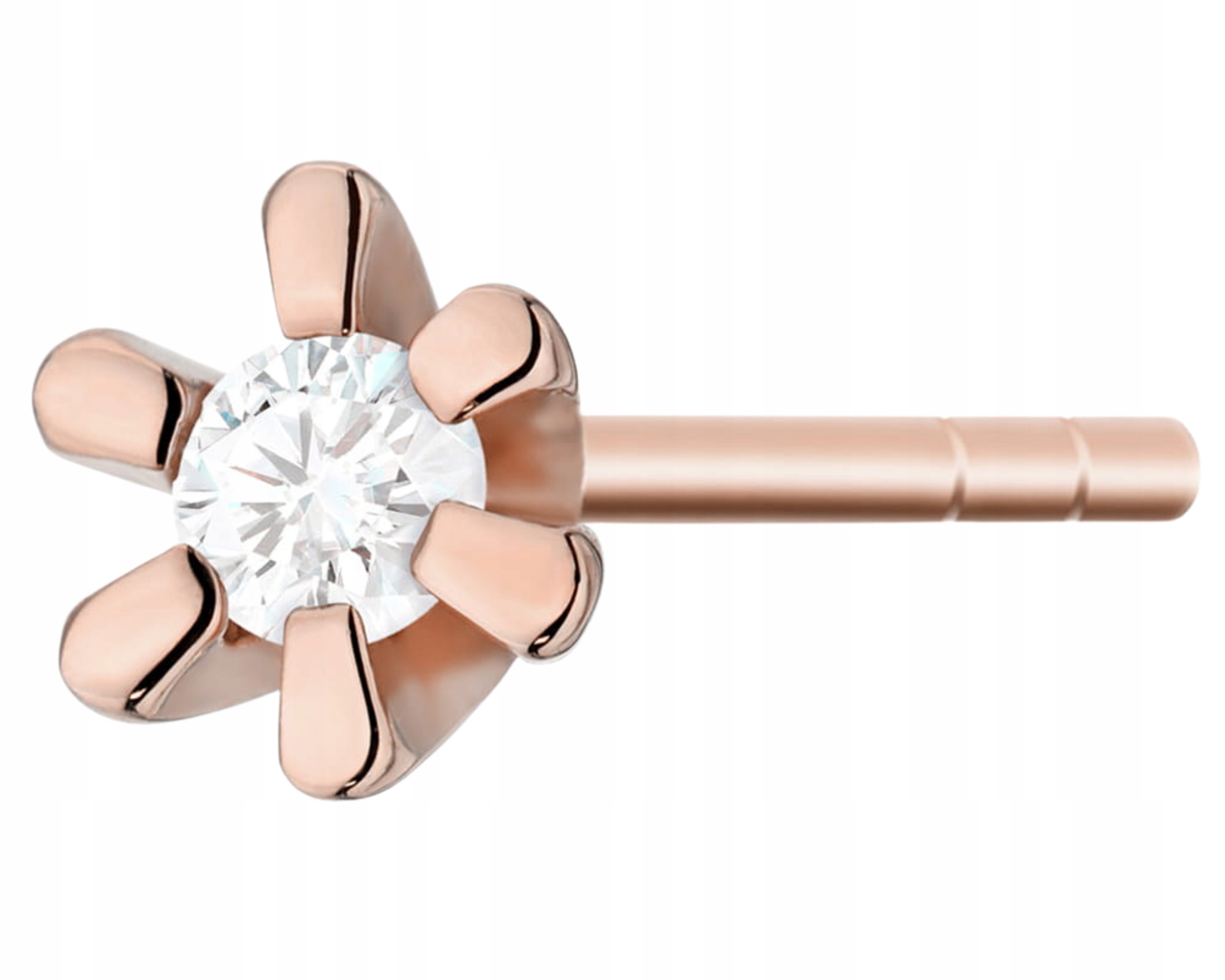 Růžové Zlato Náušnice 1 Kus Tyčinka Ryzost 585 Briliant Dárek