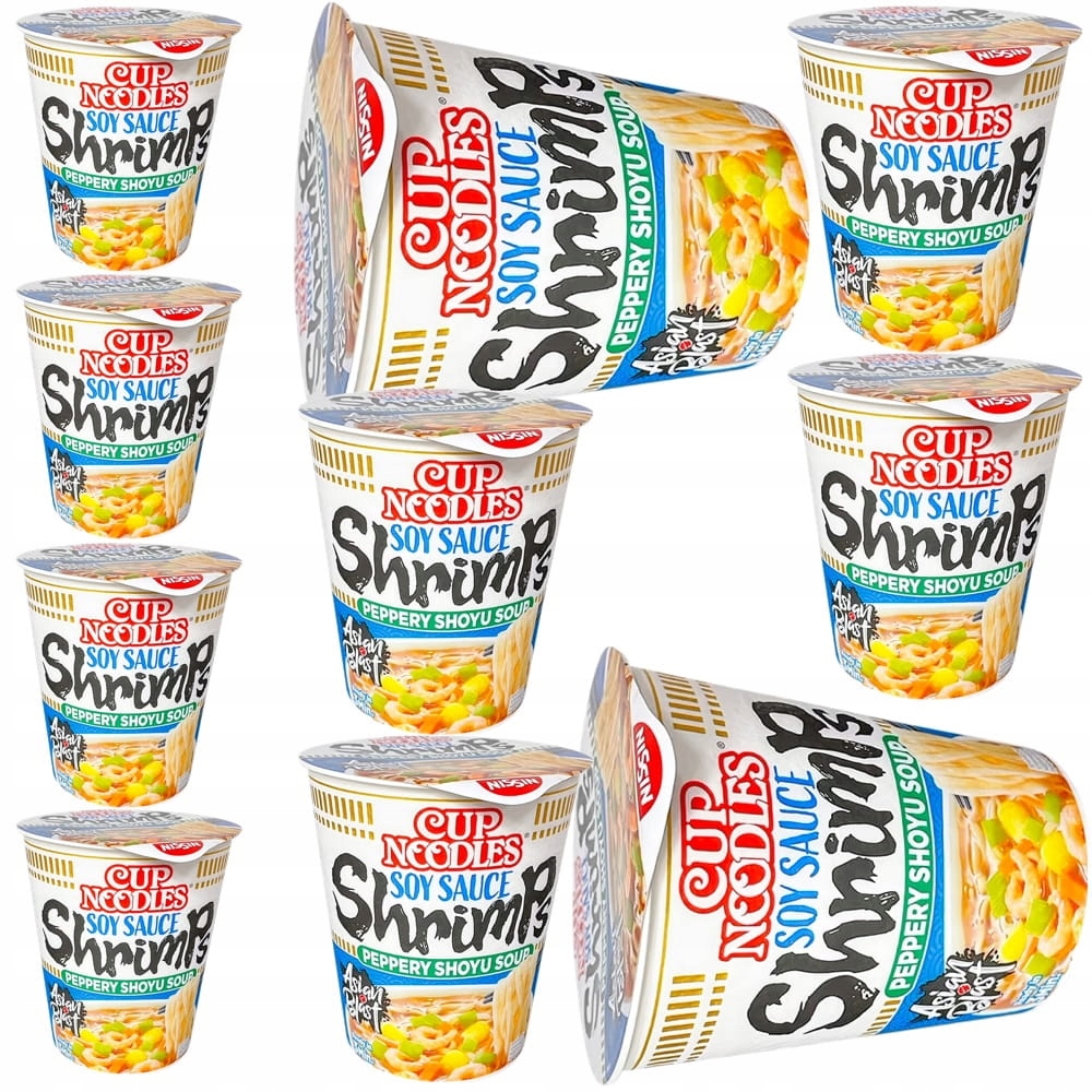 10x Zupka Błyskawiczna Makaron Instant Smak Krewetki Shoyu Kubek 63g Nissin