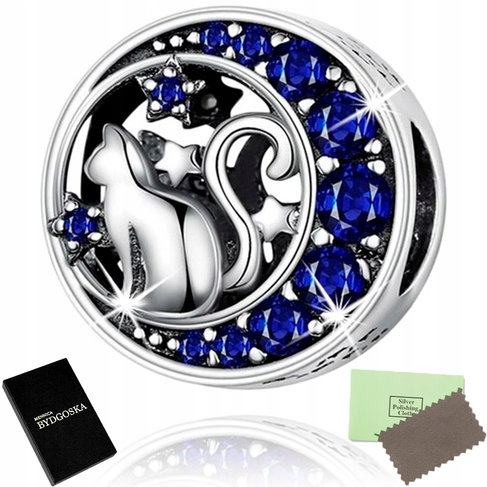 

Charms Srebro 925 zawieszka Kotek Księżyc Beads