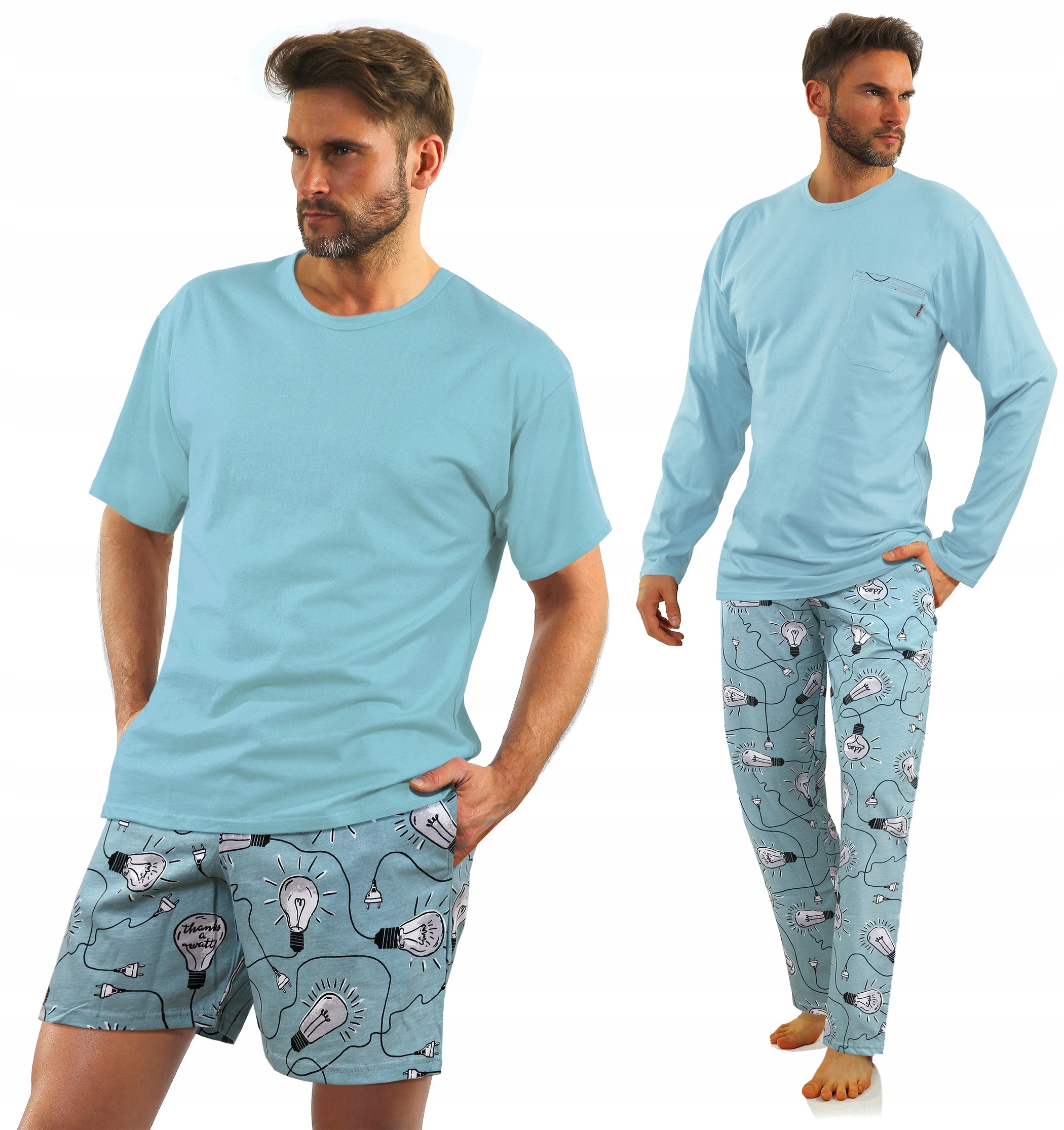 Sesto Sesto Sada bavlněných pánských pyžam, dlouhý a krátký rukáv, velikost L