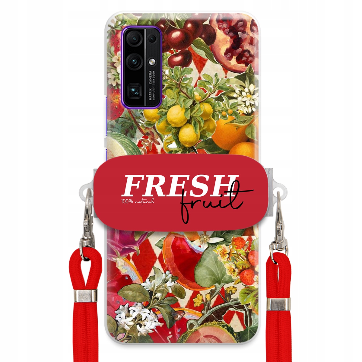 Puzdro pre Huawei Honor 30 Červené Crossbody vodítko držiak Fresh Fruit Ovocie