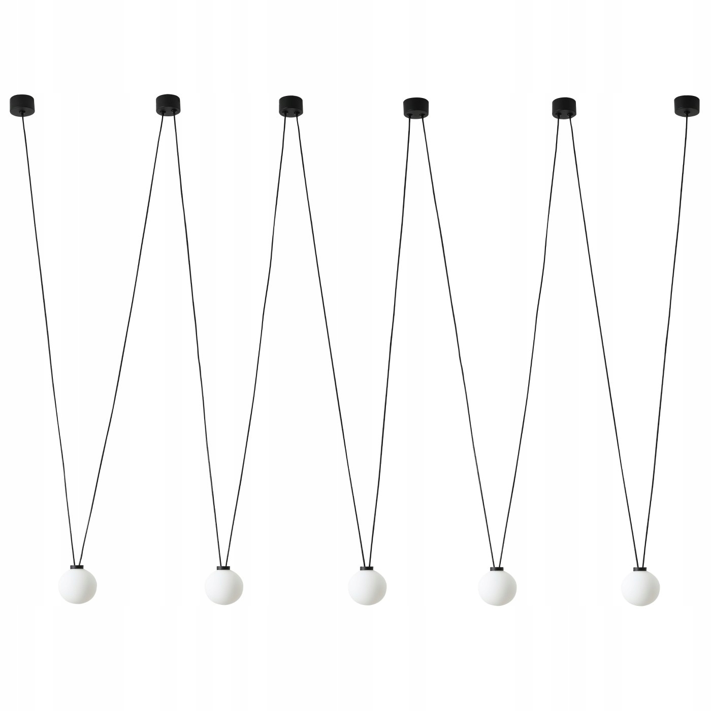 Závesná lampa Movo 5 čierna, minimalistická s bielymi tienidlami nad barovým stolom