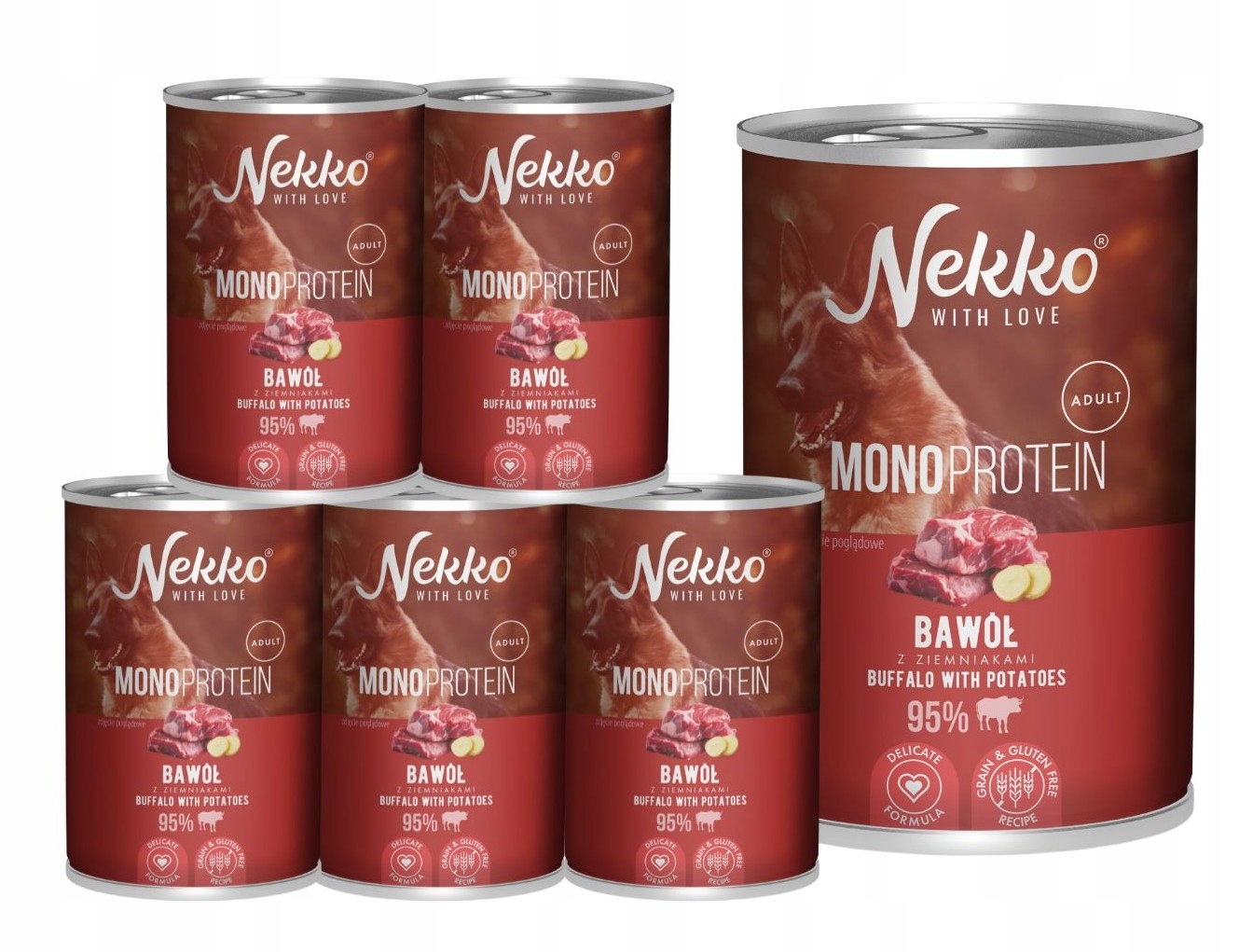 Nekko Monoprotein vlhké krmivo pro psy Buvol Brambory 6x400g