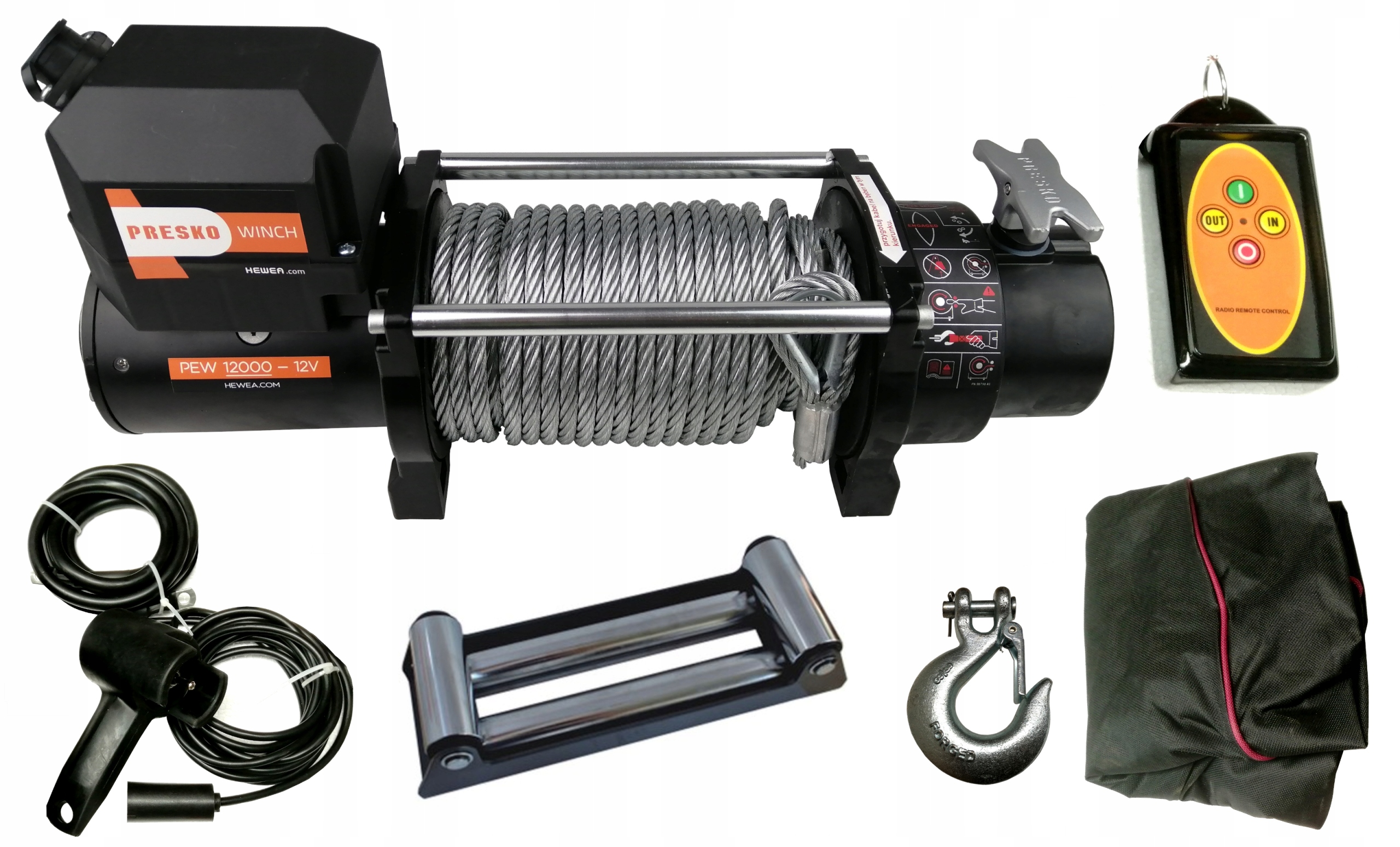 Wyciągarka elektryczna Presko Winch PEW12000 5,5t 12V 12000LBS lina stalowa