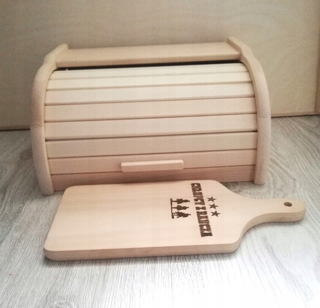 Chlebak drewniany Duży Naturalny z deską gratis Kształt owalny