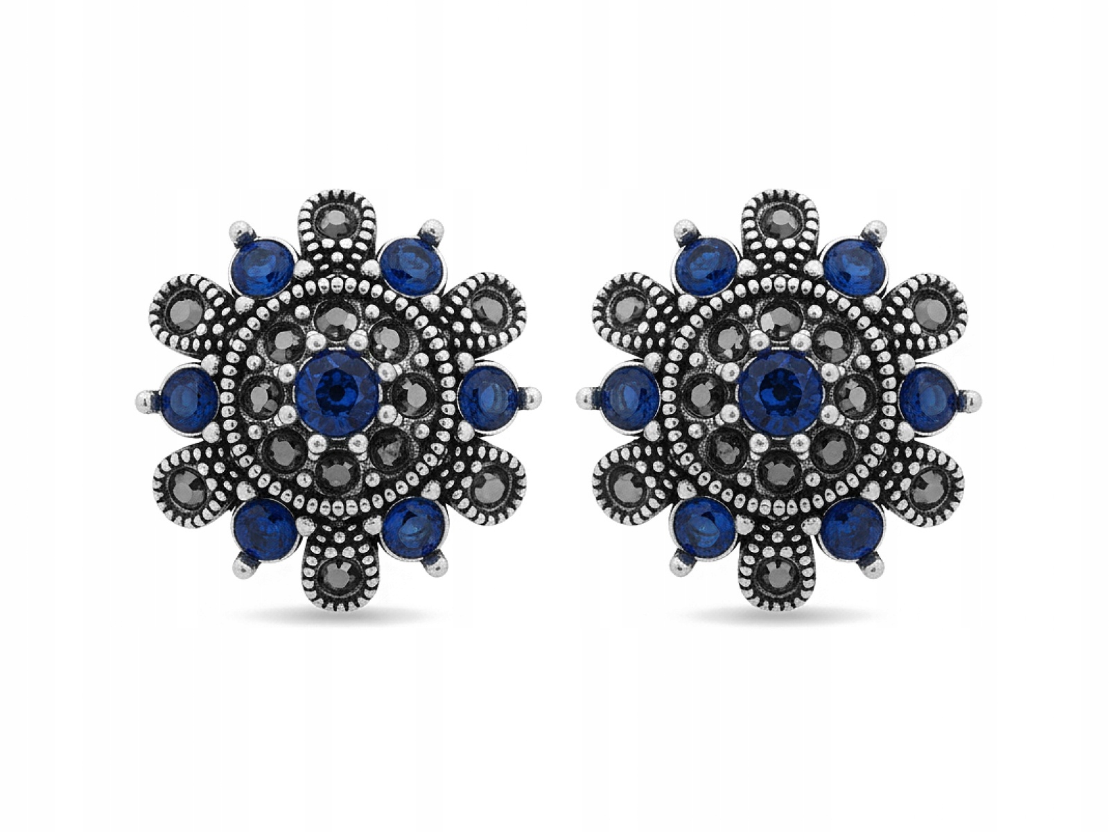 Dámské náušnice ze stříbra 925 Květiny modré zirkony módní markýzy