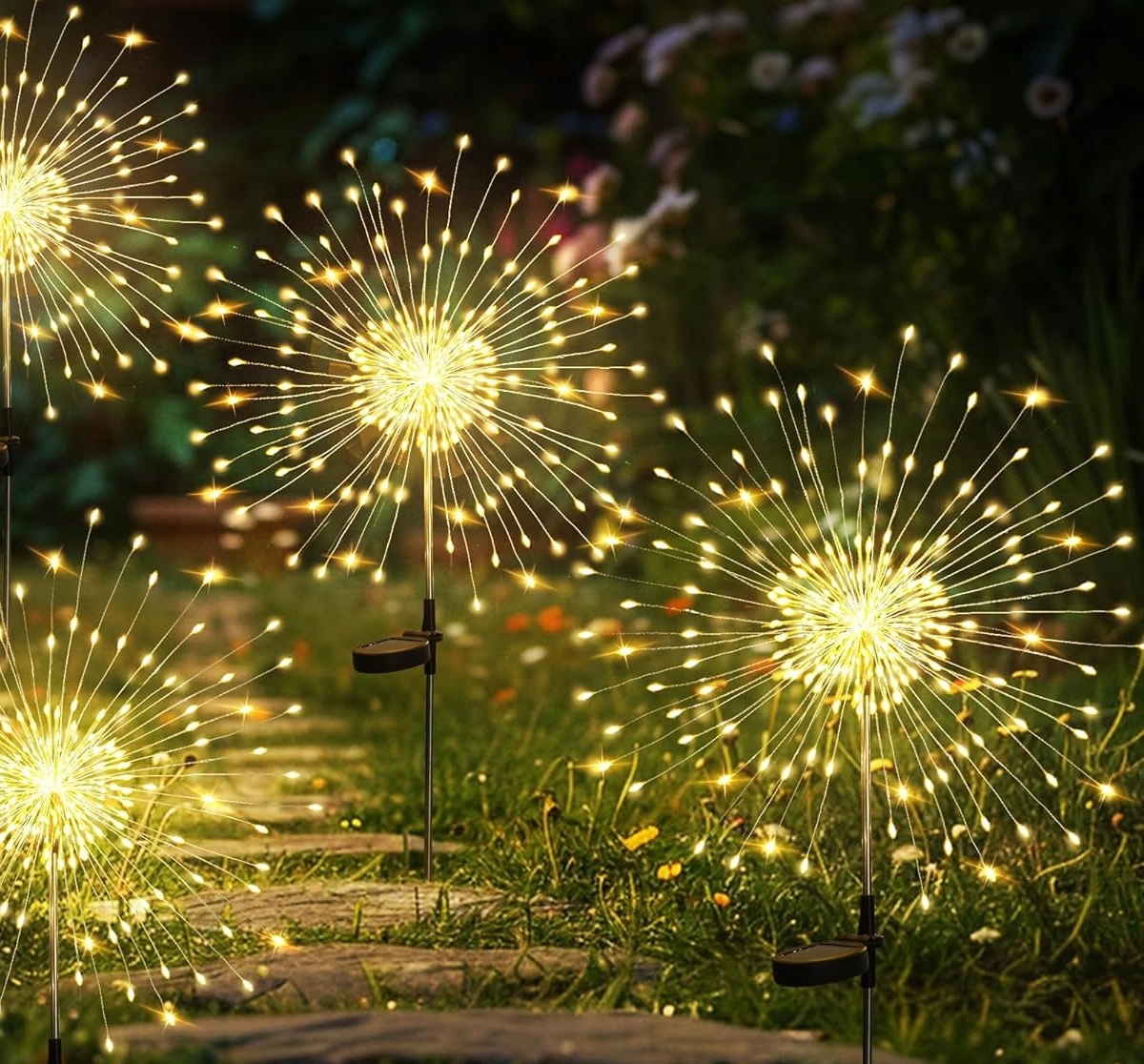 Solární Lampa Ohňostroj 120 Led – 6 Ks. Teplá Bílá
