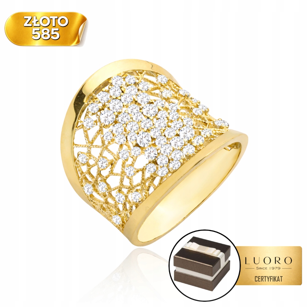 Prstýnek Zlatý 585 14K Ažurový S Bílými Zirkony Jemný R15