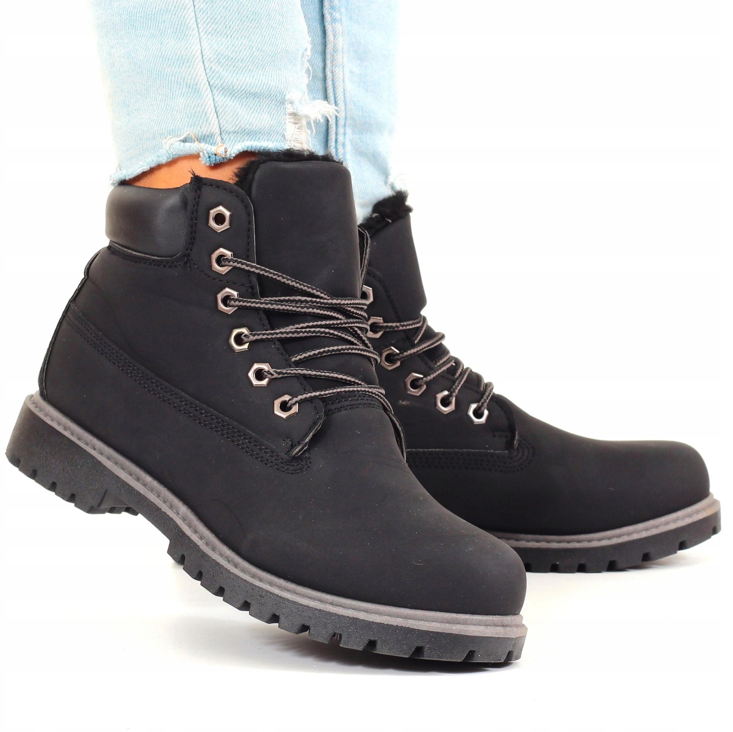BUTY ZIMOWE DAMSKIE OCIEPLANE TRAPERY BOTKI TIMBERKI Kod producenta 1878_BLACK_____BLACK