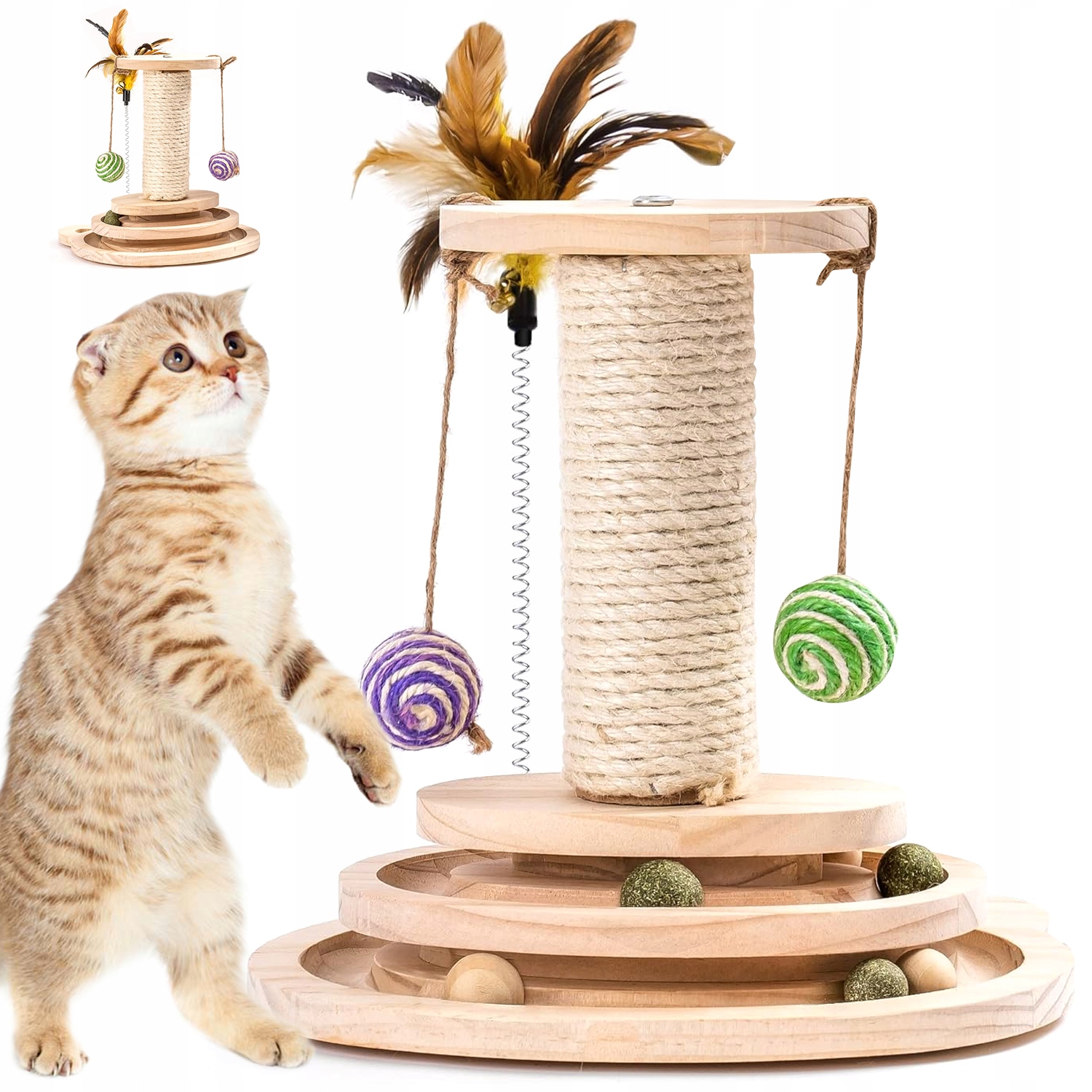 Levně Škrabadlo Pro Kočky Hračka Sloupek Na Škrábání Míčku Koťátka 30 CM