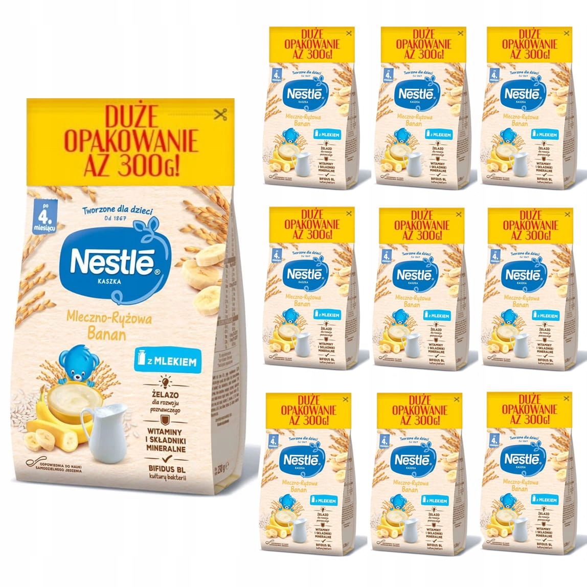 NESTLE Kaszka mleczno-ryżowa Banan 4mc 10x300g