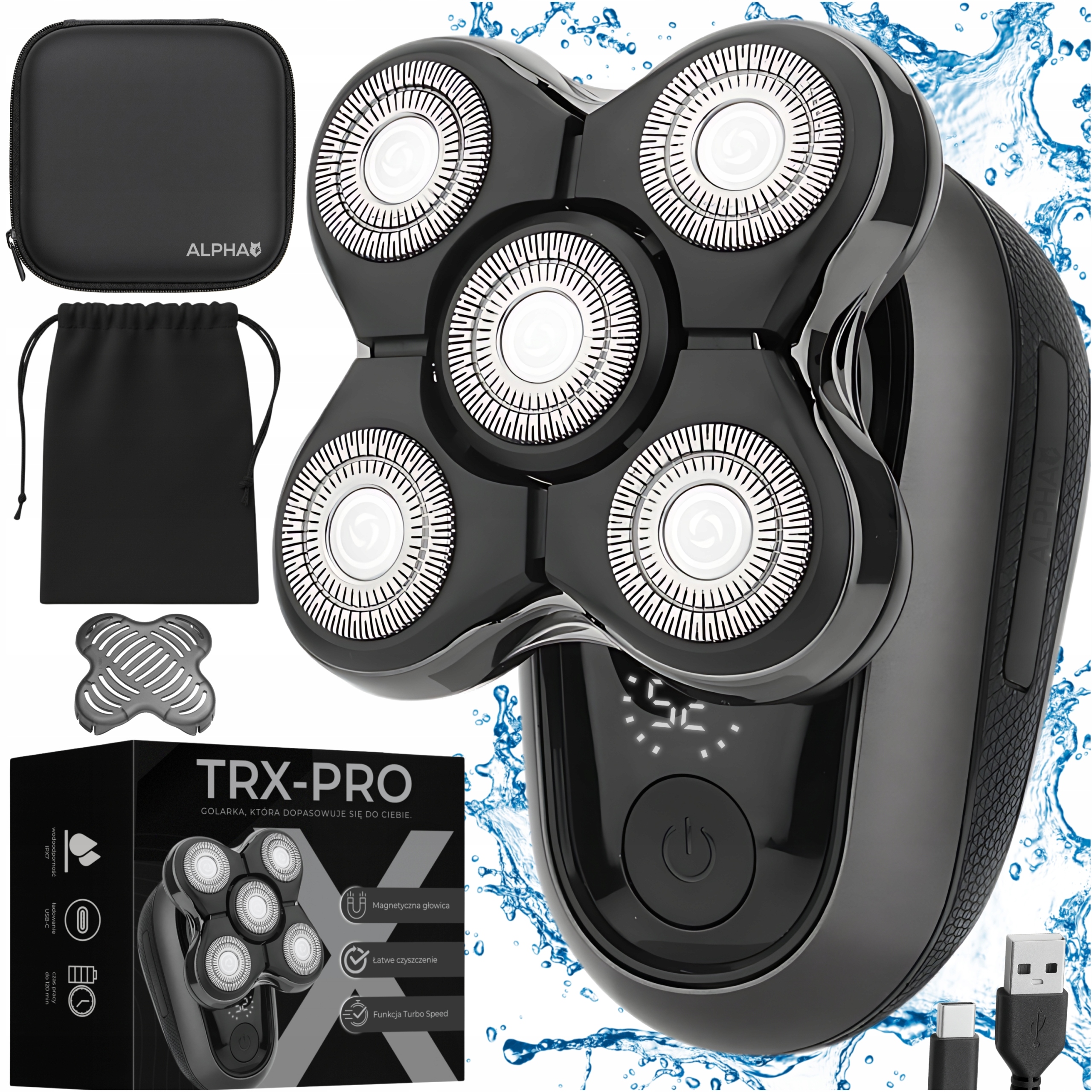 Golarka Męska Elektryczna Maszynka Do Golenia Głowy, Brody i Włosów Alpha