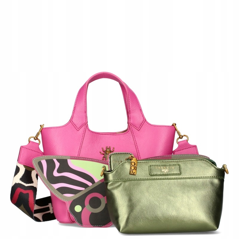 Ego Dvě kabelky Shopper Kabelka Přes Rameno Kůže Odnímatelný Motýl Pásek Fuchsiová